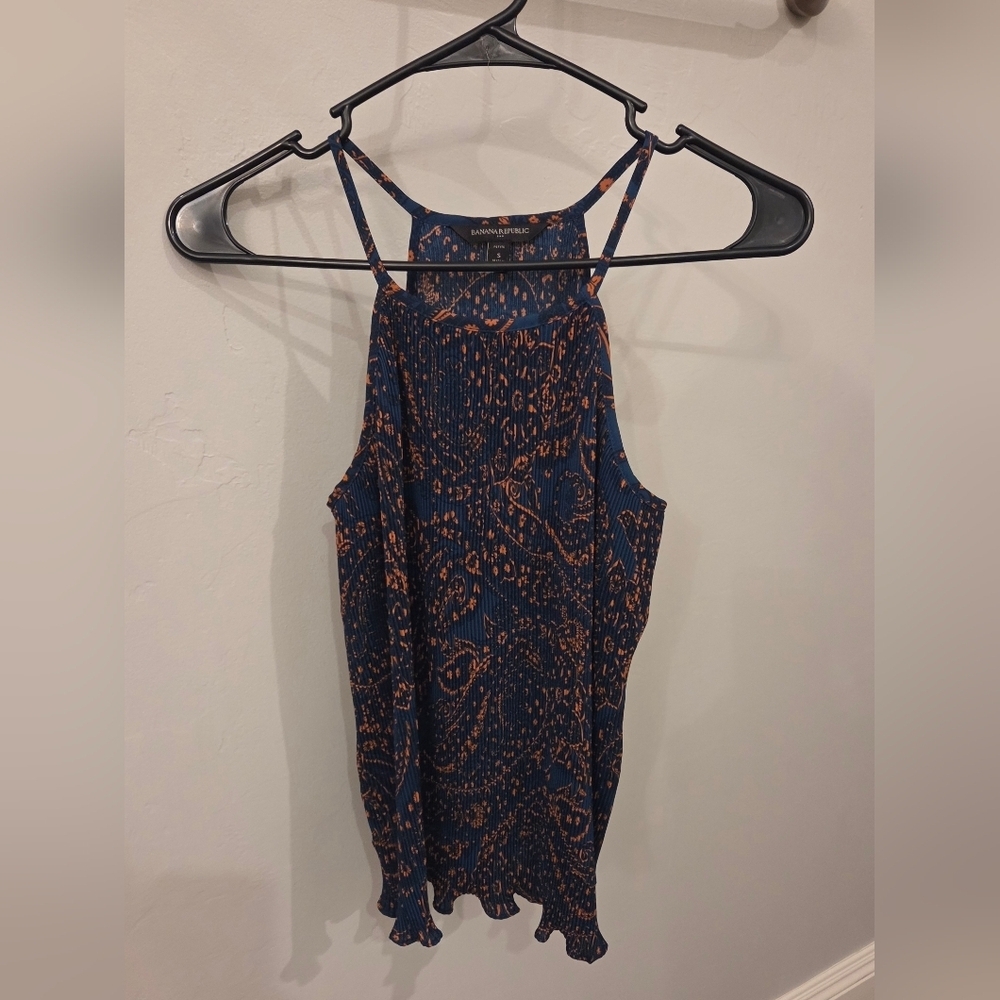 Banana Republic Top Womens XS Extra Small Blue Orange Paisley Blouse Lightweight
